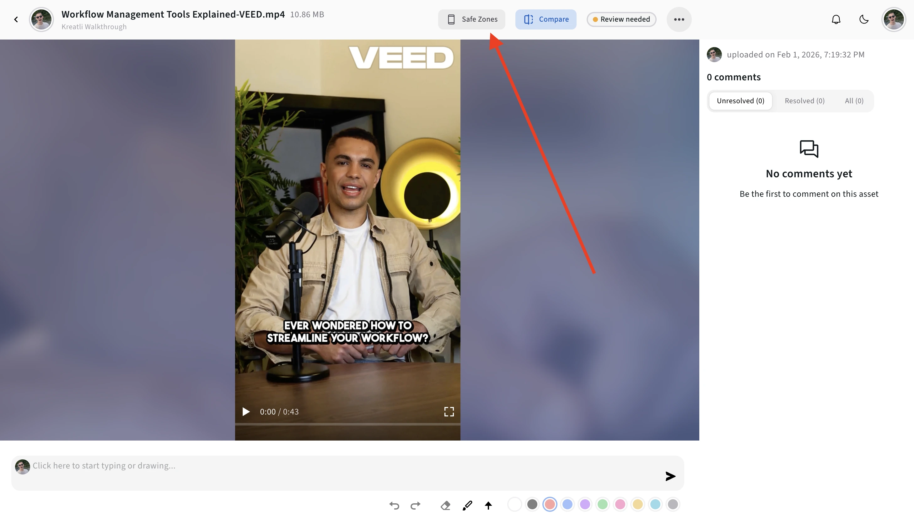 Kreatli in-platform safe zone checker with overlay turned on, showing platform UI element placement
