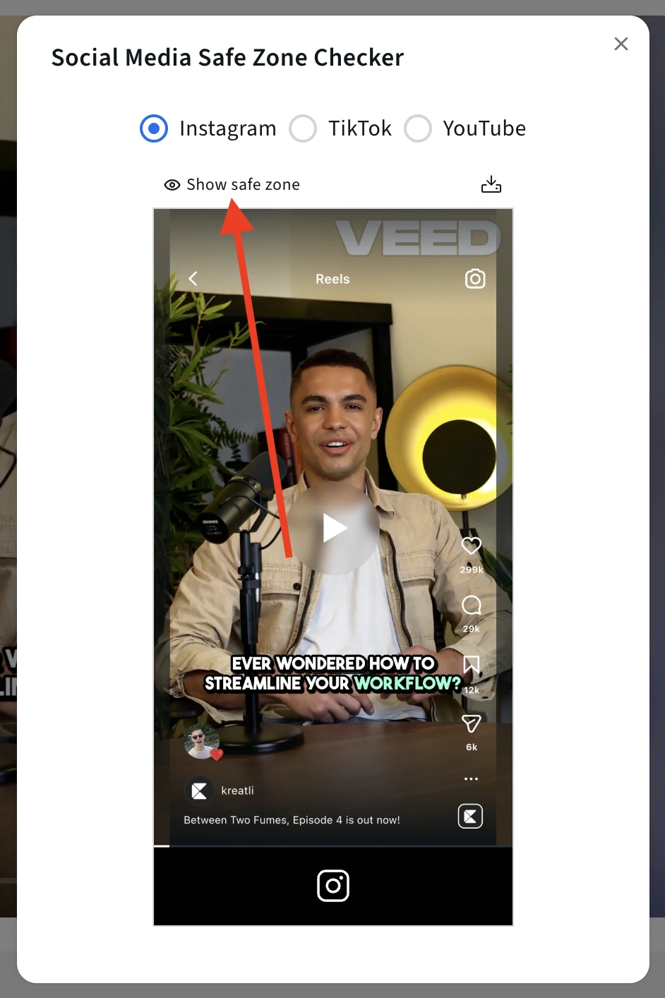 Kreatli safe zone checker with platform overlay toggled on or off