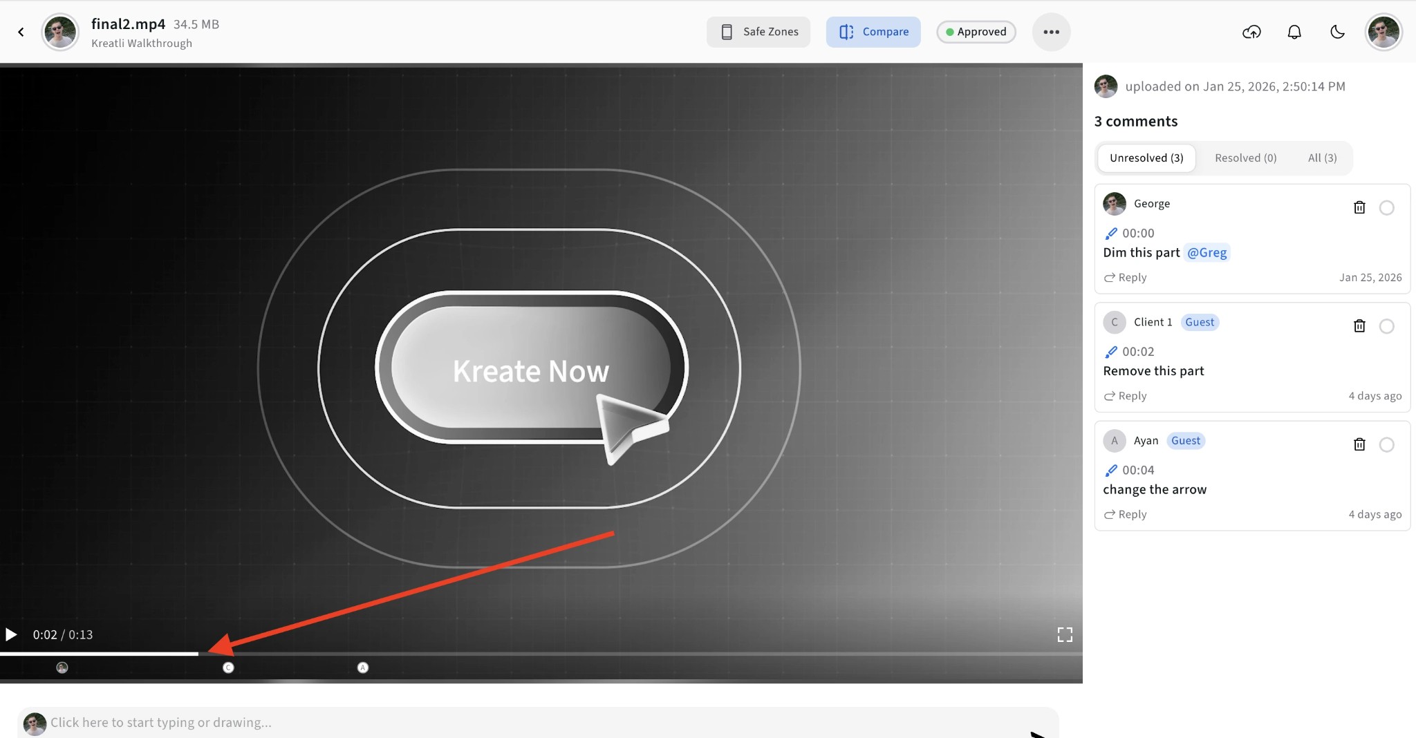 Scrub video timeline to find the exact frame for feedback